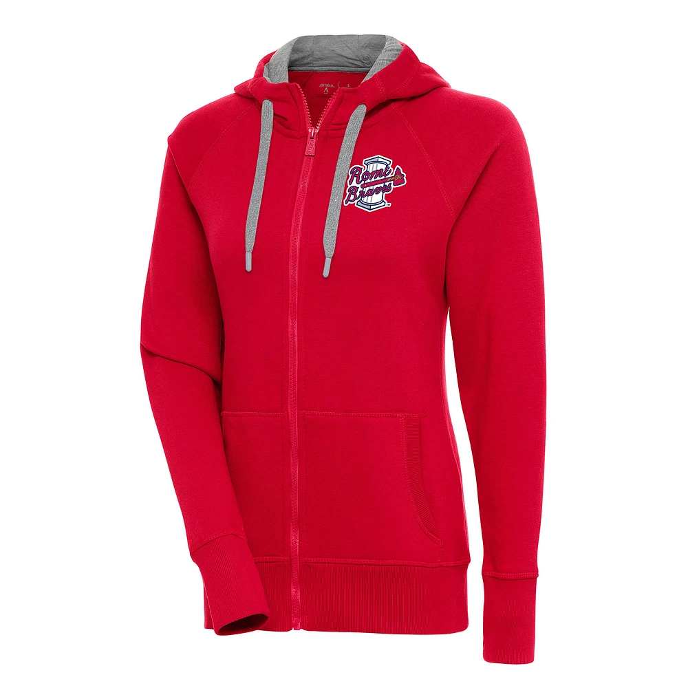 Women's Antigua Red Rome Braves Victory Full-Zip Hoodie