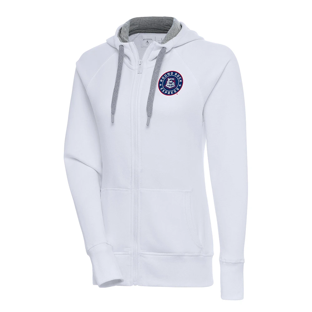 Women's Antigua White Round Rock Express Victory Full-Zip Hoodie