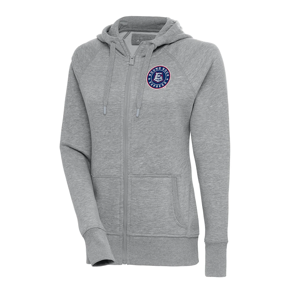 Women's Antigua Heather Gray Round Rock Express Victory Full-Zip Hoodie
