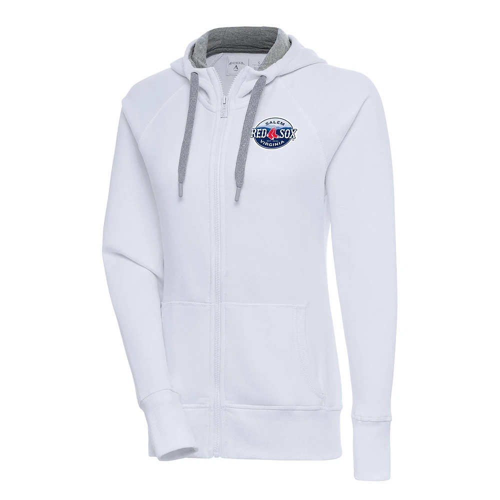 Women's Antigua White Salem Red Sox Victory Full-Zip Hoodie