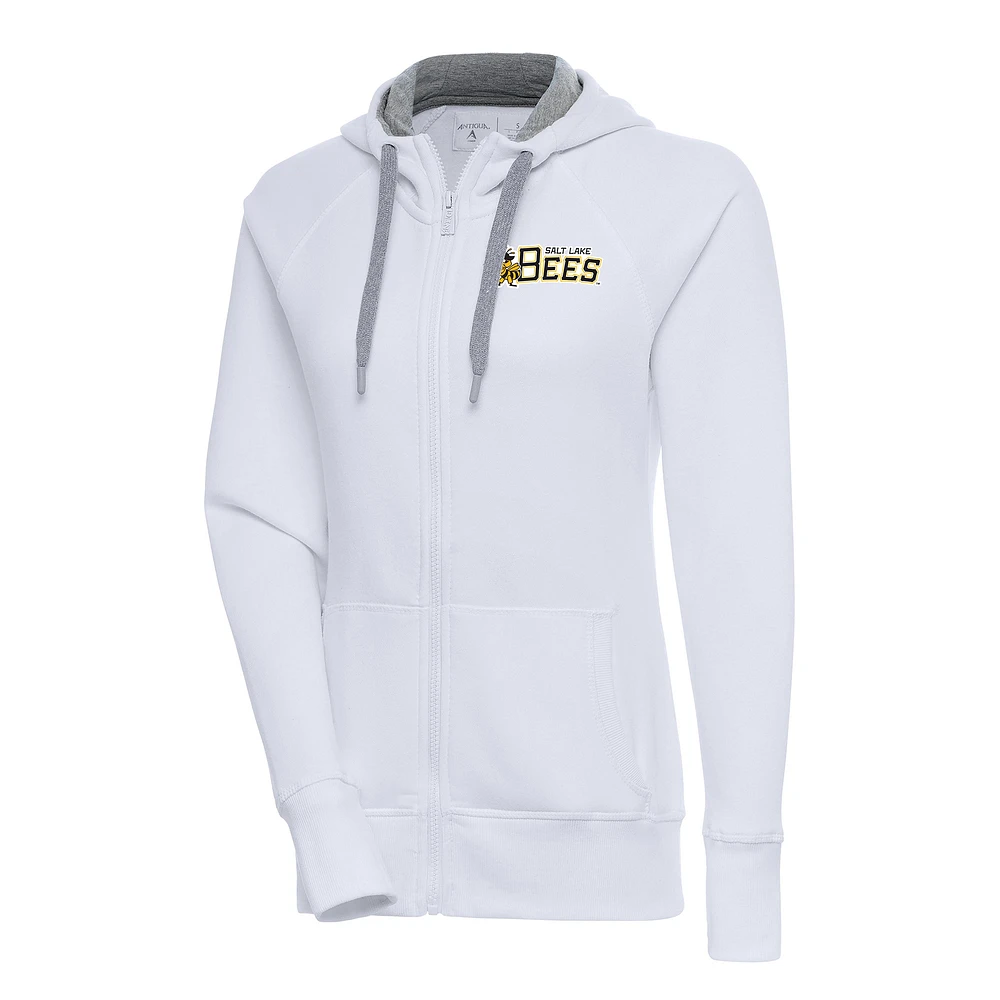 Women's Antigua White Salt Lake Bees Victory Full-Zip Hoodie