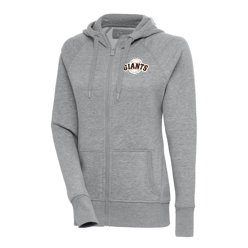 Women's Antigua Heather Gray San Jose Giants Victory Full-Zip Hoodie