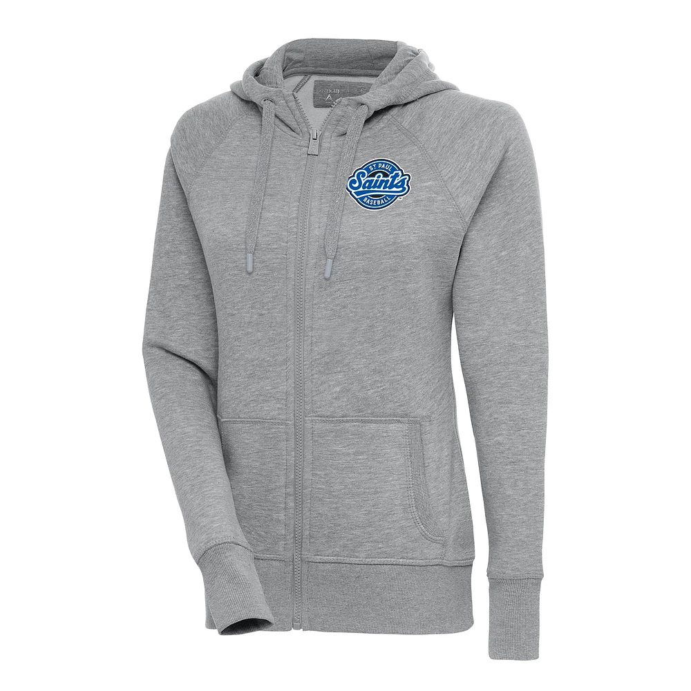Women's Antigua Heather Gray St. Paul Saints Victory Full-Zip Hoodie
