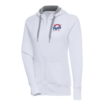 Women's Antigua White Stockton Ports Victory Full-Zip Hoodie