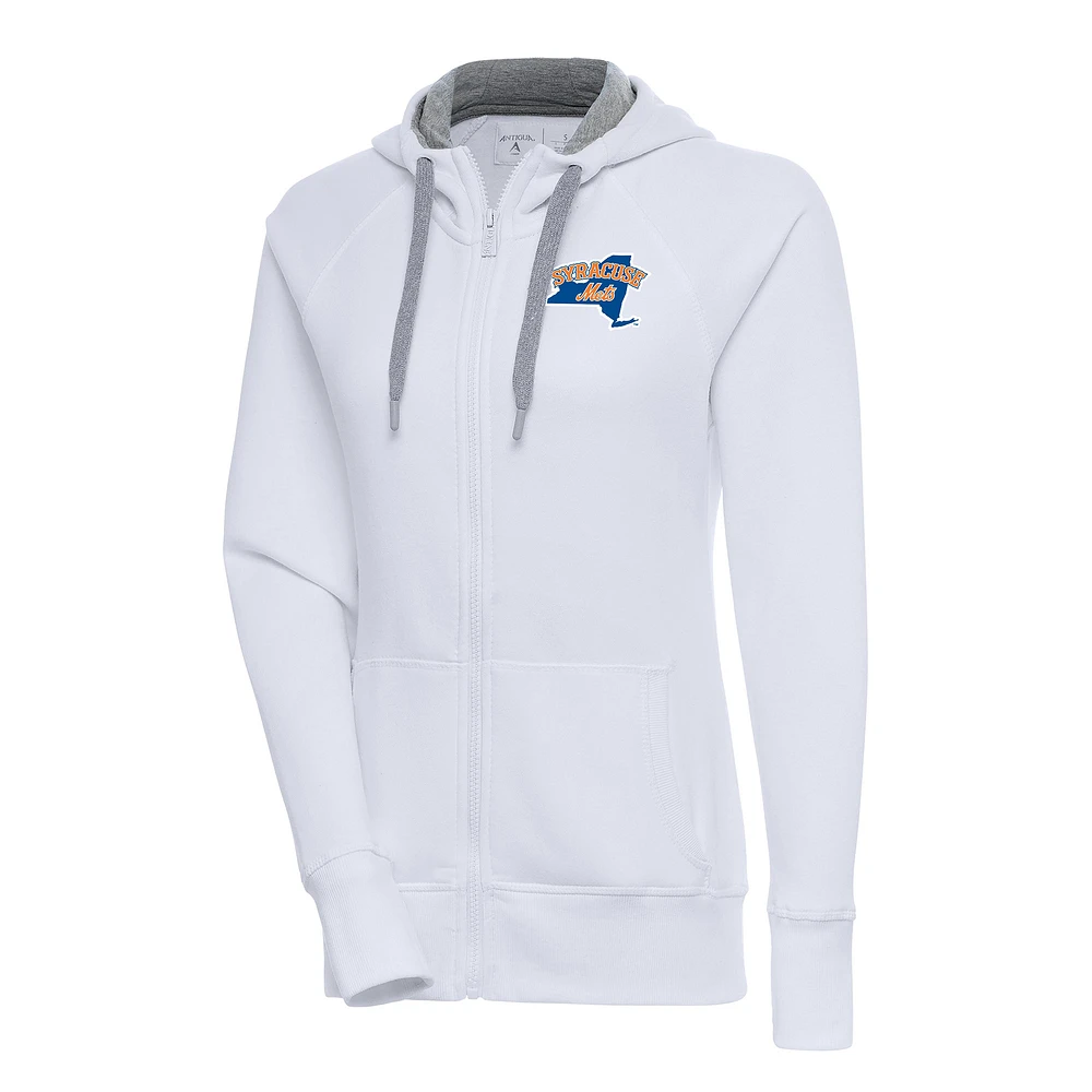 Women's Antigua White Syracuse Mets Victory Full-Zip Hoodie
