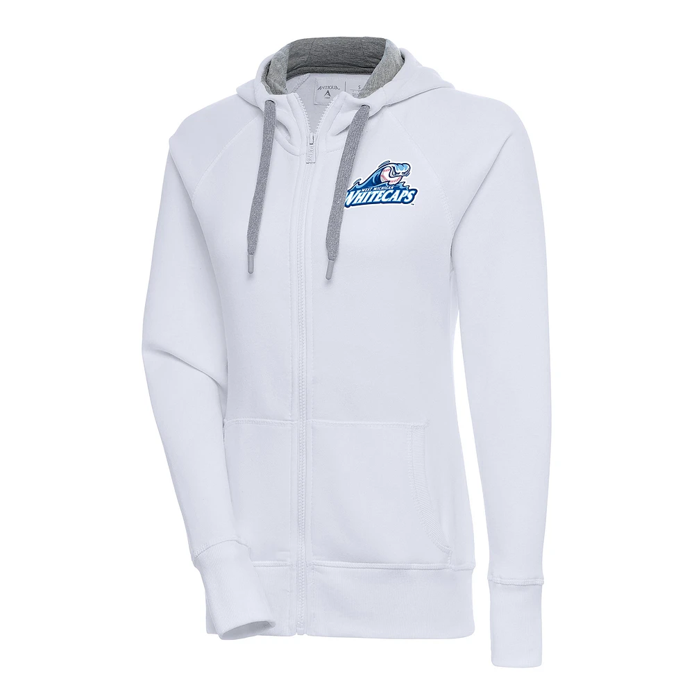 Women's Antigua White West Michigan Whitecaps Victory Full-Zip Hoodie