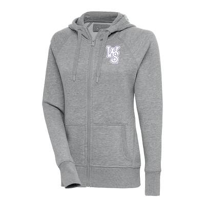 Women's Antigua Heather Gray Winston-Salem Dash Victory Full-Zip Hoodie
