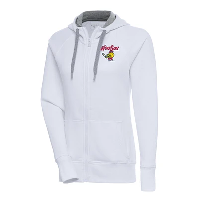 Women's Antigua White Worcester Red Sox Victory Full-Zip Hoodie