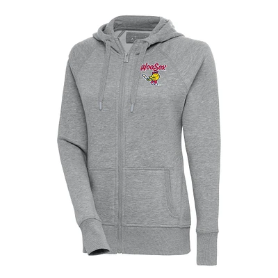 Women's Antigua Heather Gray Worcester Red Sox Victory Full-Zip Hoodie