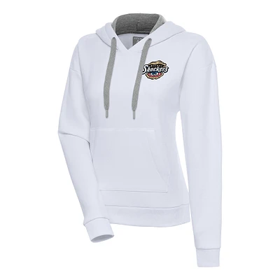 Women's Antigua White Biloxi Shuckers Victory Pullover Hoodie