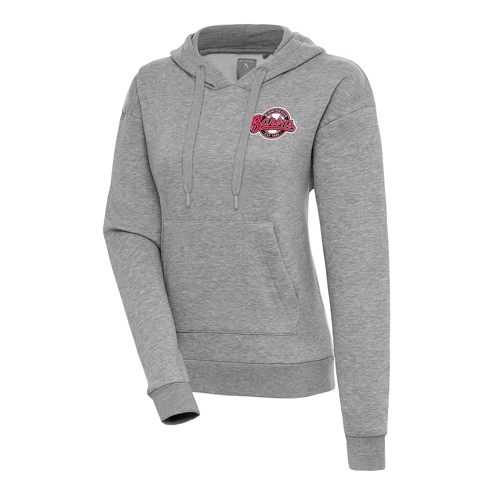 Women's Antigua Heather Gray Birmingham Barons Victory Pullover Hoodie