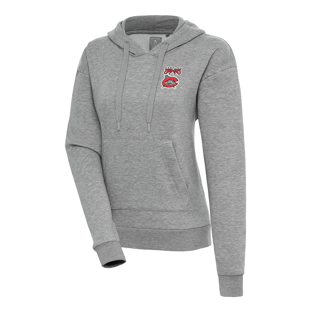 Women's Antigua Heather Gray Carolina Mudcats Victory Pullover Hoodie