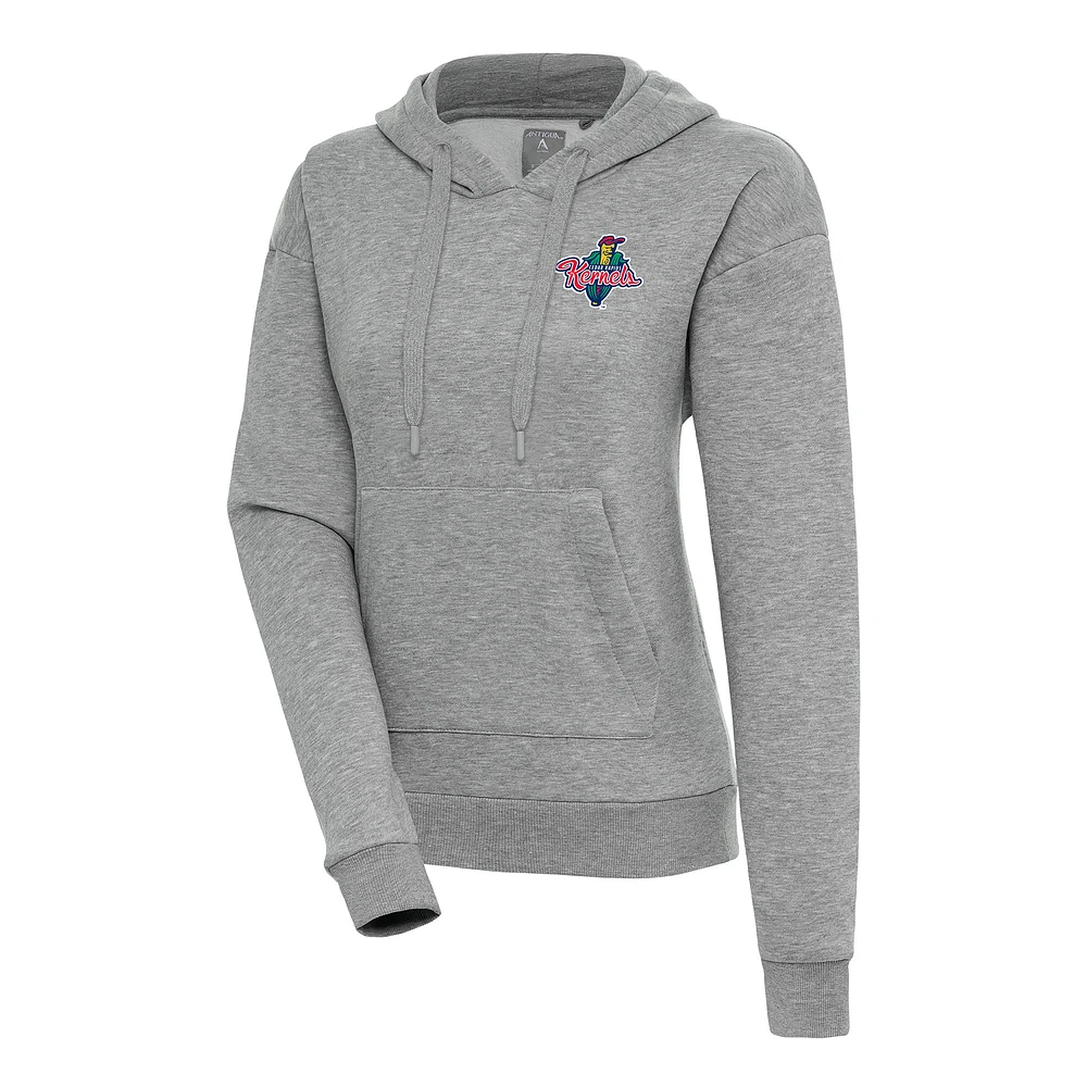 Women's Antigua Heather Gray Cedar Rapids Kernels Victory Pullover Hoodie