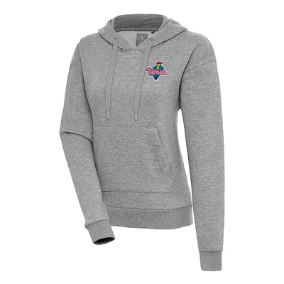 Women's Antigua Heather Gray Cedar Rapids Kernels Victory Pullover Hoodie