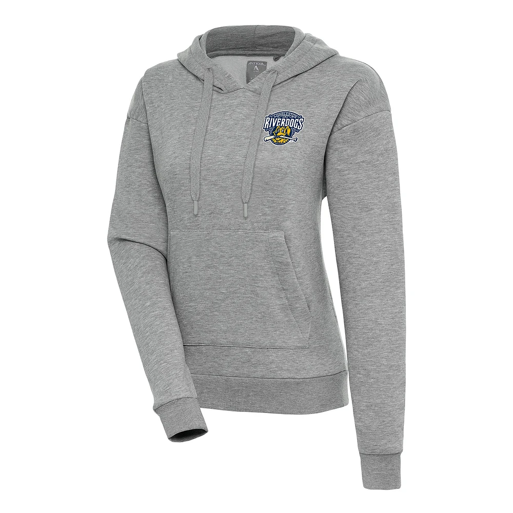 Women's Antigua Heather Gray Charleston RiverDogs Victory Pullover Hoodie