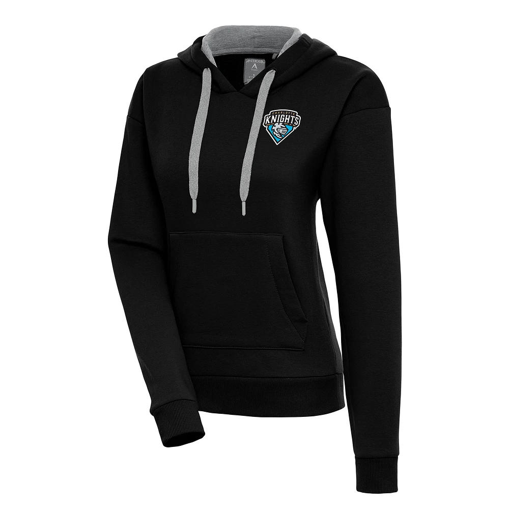 Women's Antigua Black Charlotte Knights Victory Pullover Hoodie