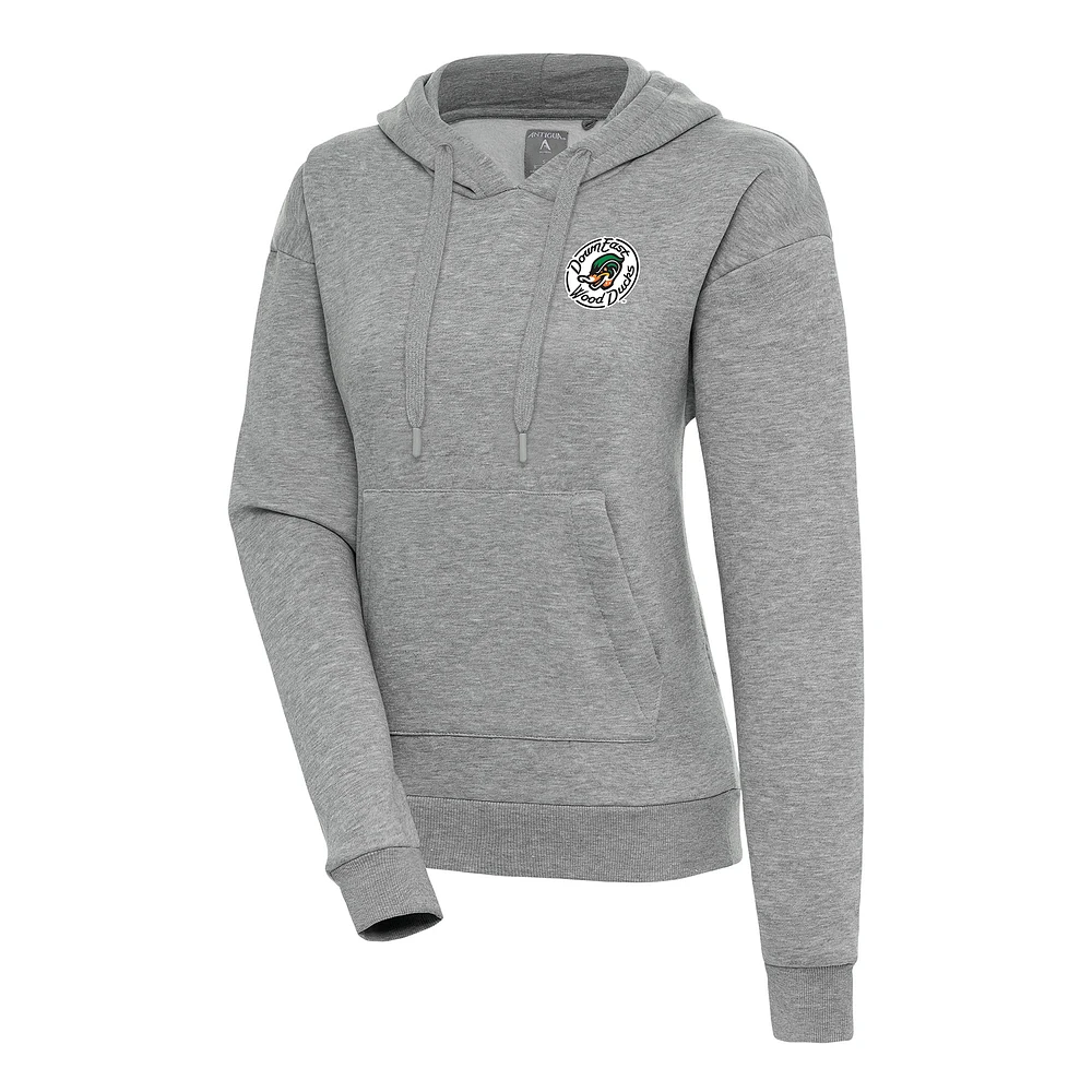 Women's Antigua Heather Gray Down East Wood Ducks Victory Pullover Hoodie