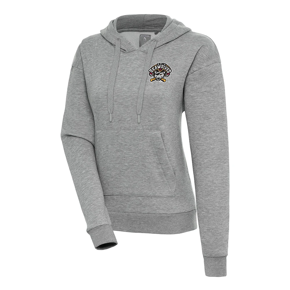 Women's Antigua Heather Gray Erie SeaWolves Victory Pullover Hoodie