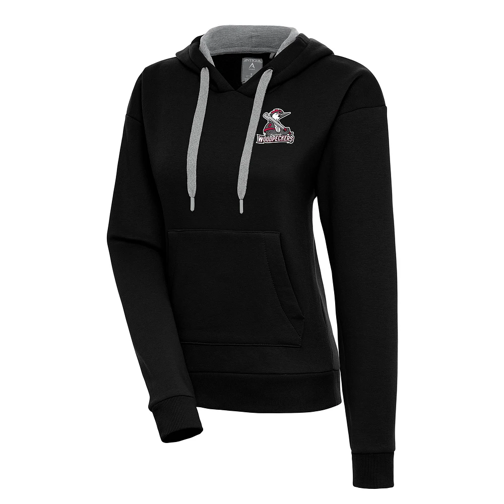 Women's Antigua Black Fayetteville Woodpeckers Victory Pullover Hoodie