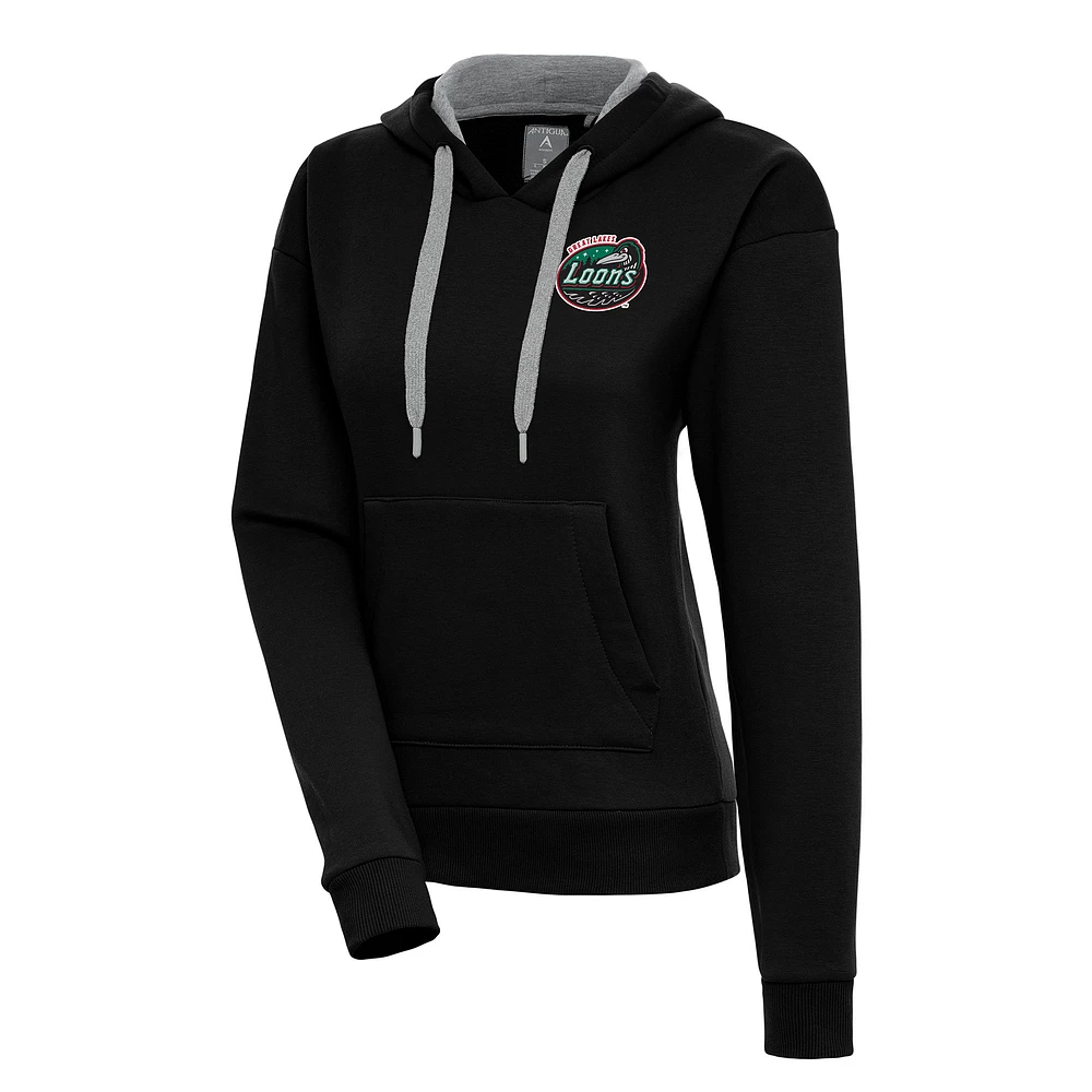 Women's Antigua Black Great Lakes Loons Victory Pullover Hoodie