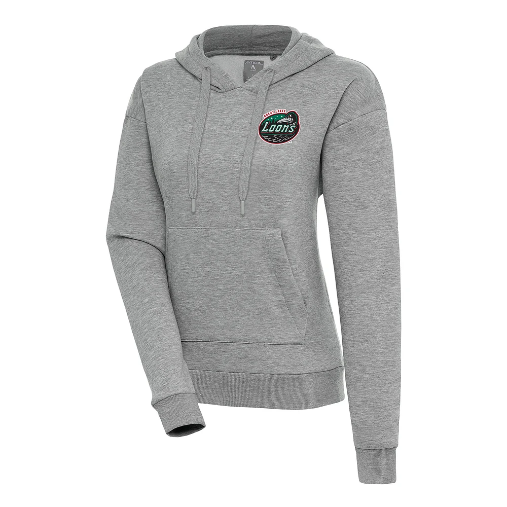 Women's Antigua Heather Gray Great Lakes Loons Victory Pullover Hoodie