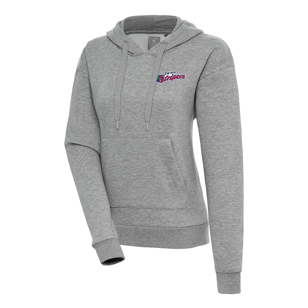 Women's Antigua Heather Gray Gwinnett Stripers Victory Pullover Hoodie