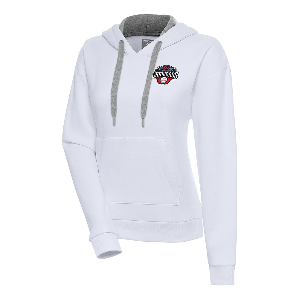 Women's Antigua White Hickory Crawdads Victory Pullover Hoodie