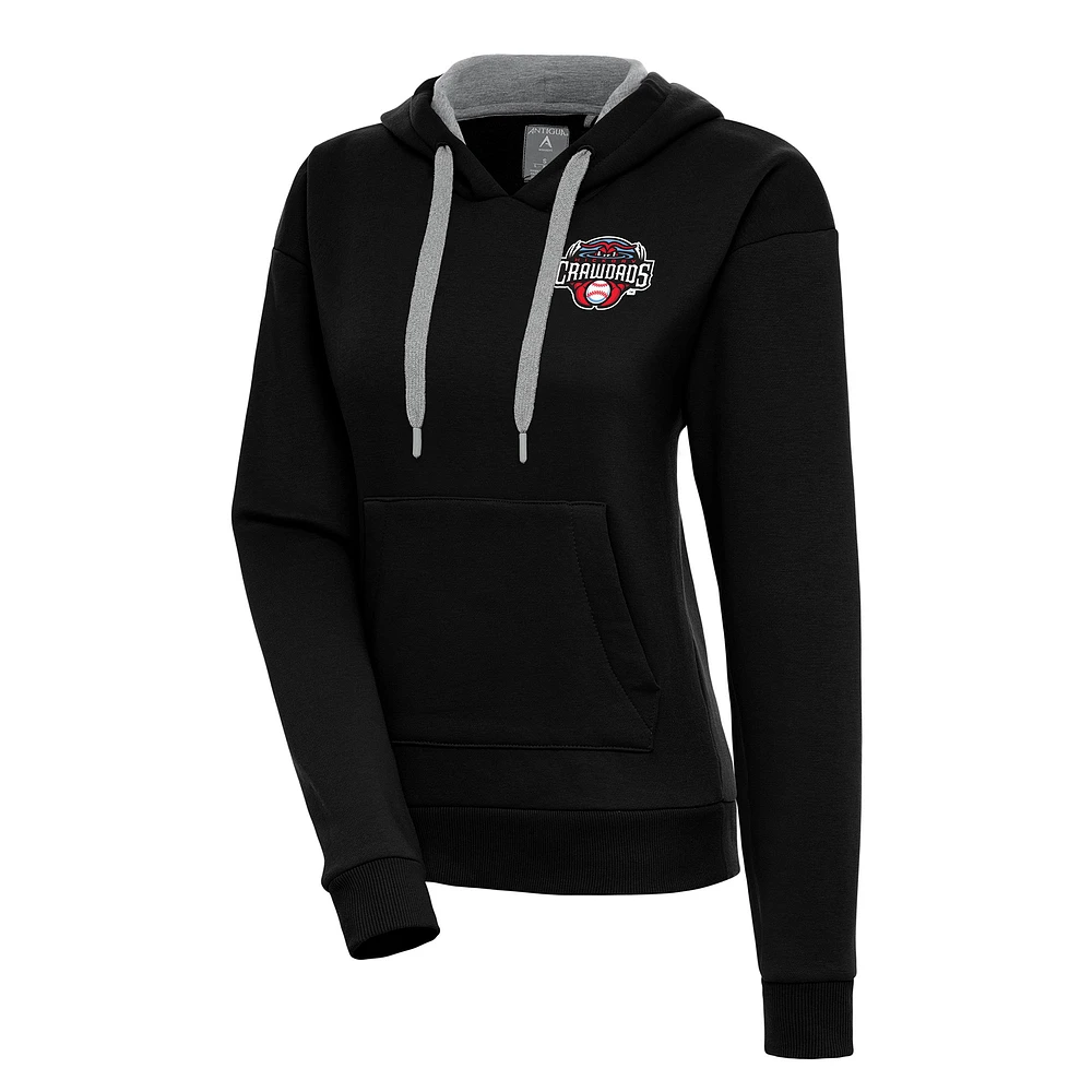Women's Antigua Black Hickory Crawdads Victory Pullover Hoodie