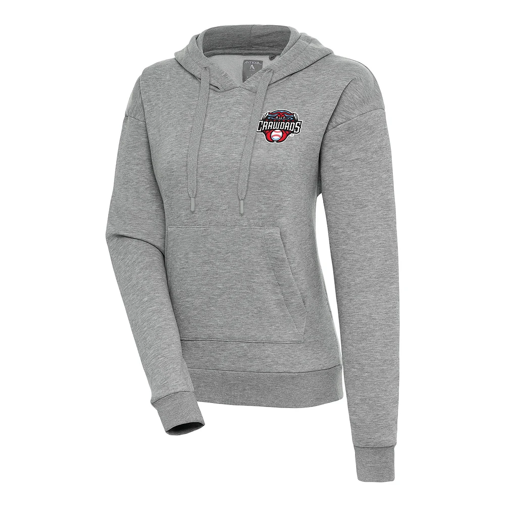 Women's Antigua Heather Gray Hickory Crawdads Victory Pullover Hoodie