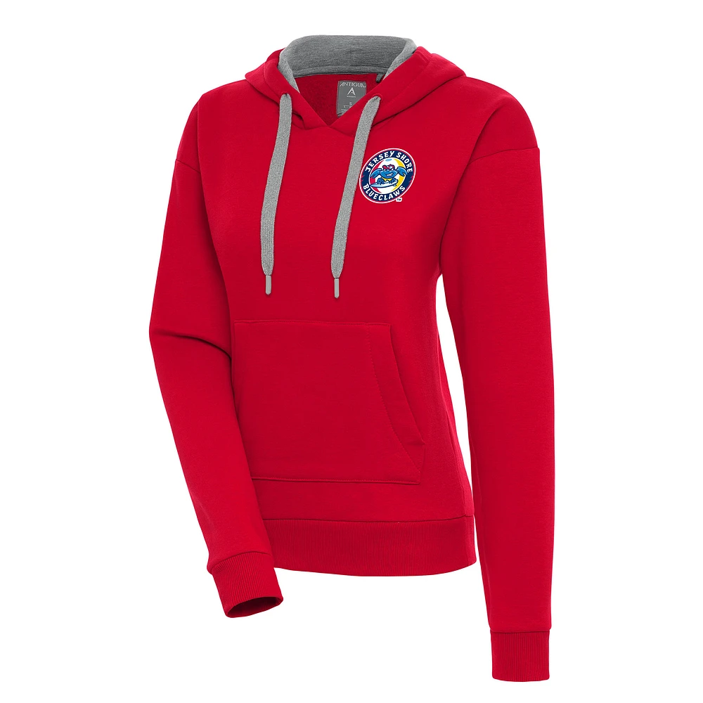 Women's Antigua Red Jersey Shore BlueClaws Victory Pullover Hoodie