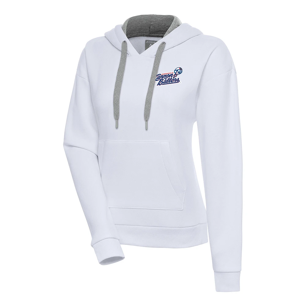 Women's Antigua White Kannapolis Cannon Ballers Victory Pullover Hoodie