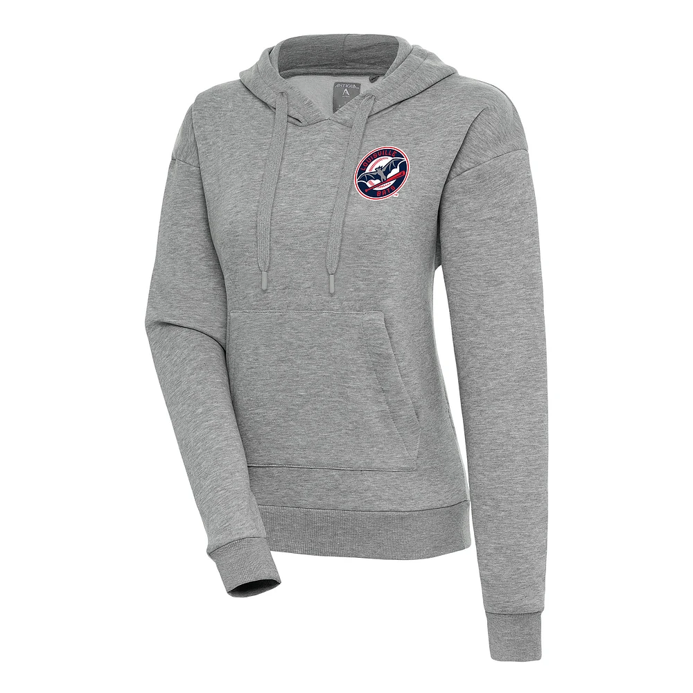 Women's Antigua Heather Gray Louisville Bats Victory Pullover Hoodie