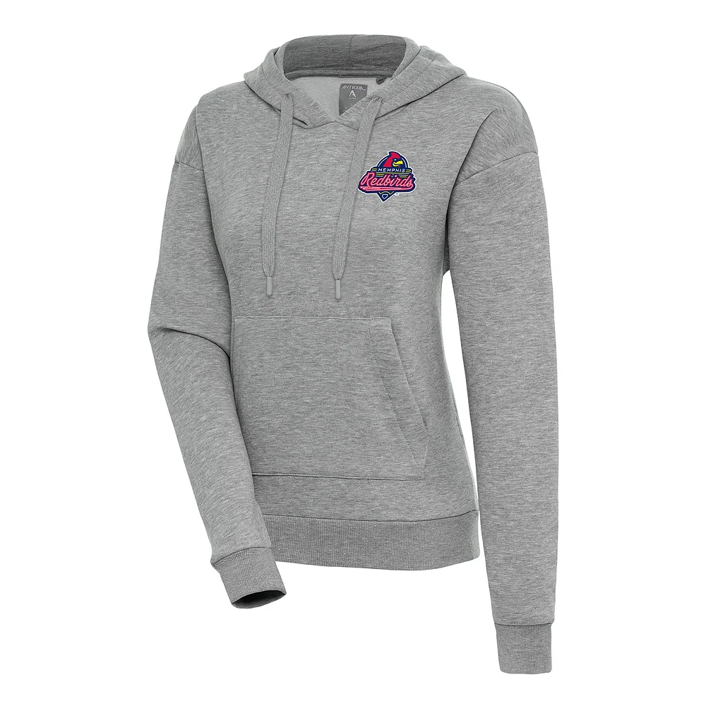 Women's Antigua Heather Gray Memphis Redbirds Victory Pullover Hoodie