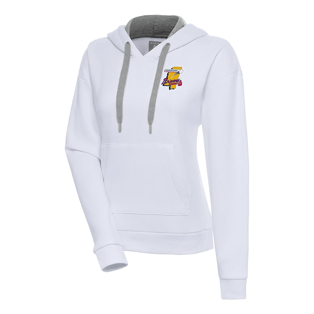 Women's Antigua White Mississippi Braves Victory Pullover Hoodie