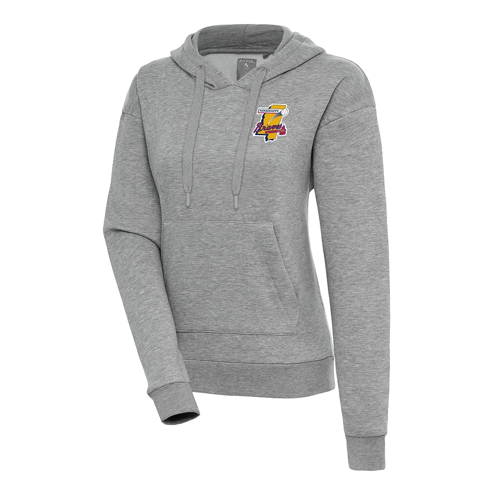 Women's Antigua Heather Gray Mississippi Braves Victory Pullover Hoodie