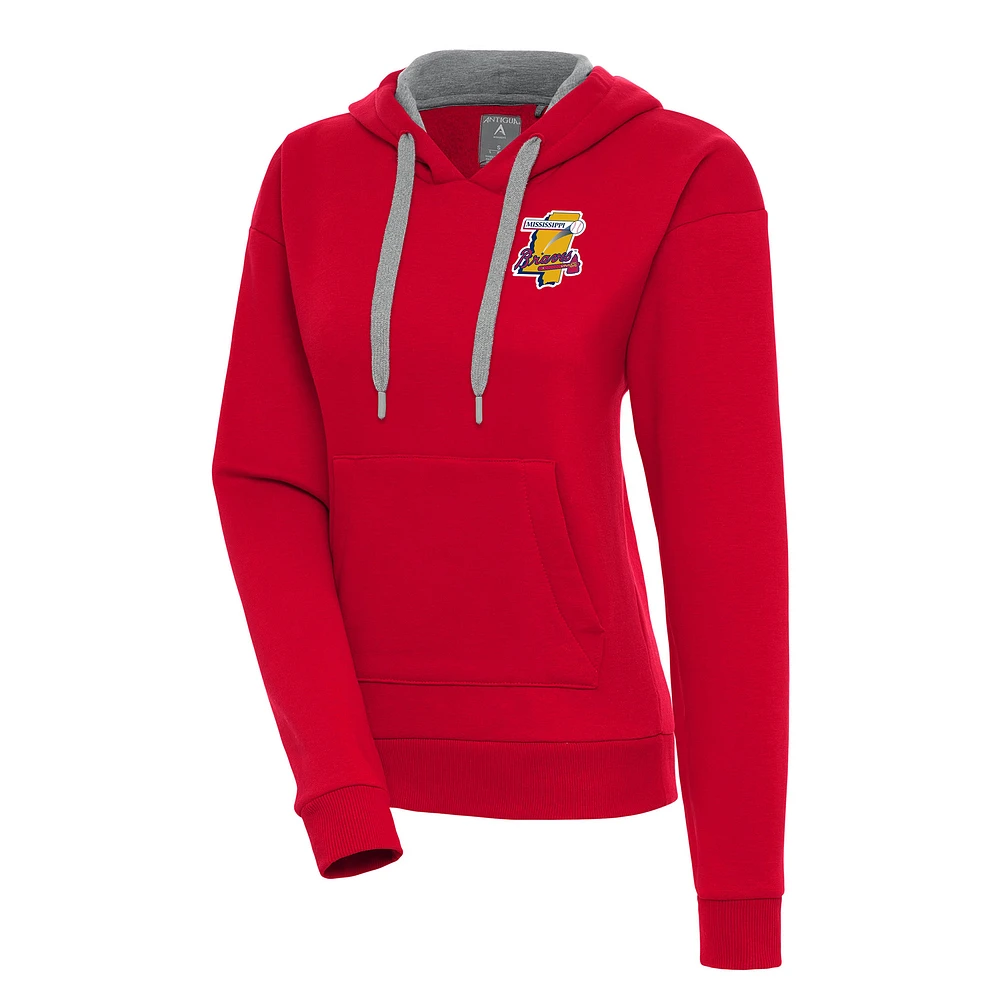 Women's Antigua Red Mississippi Braves Victory Pullover Hoodie