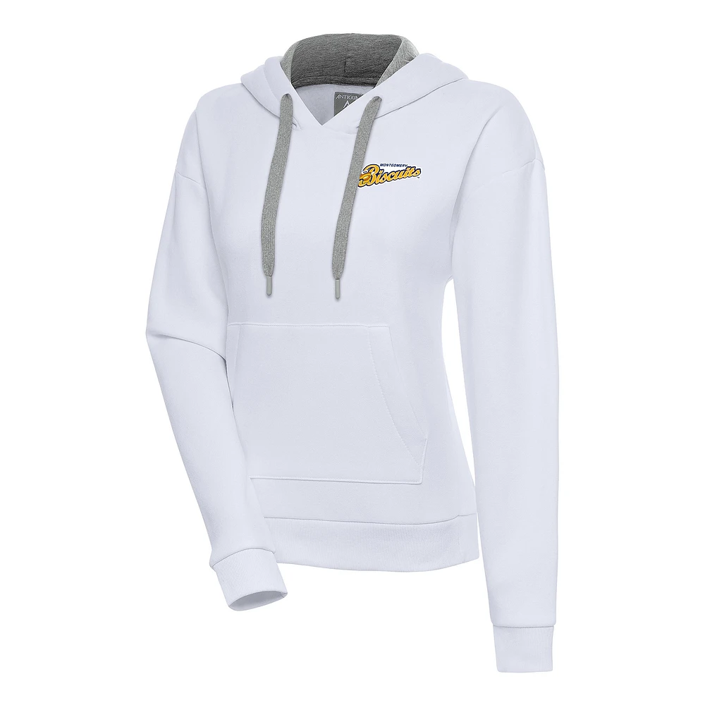 Women's Antigua White Montgomery Biscuits Victory Pullover Hoodie