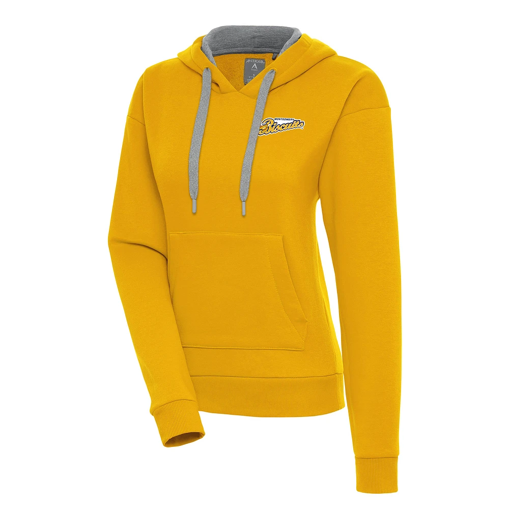 Women's Antigua Gold Montgomery Biscuits Victory Pullover Hoodie