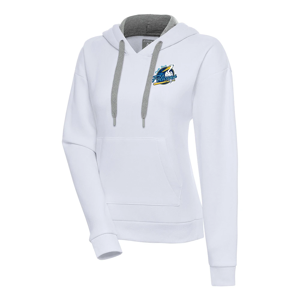 Women's Antigua White Myrtle Beach Pelicans Victory Pullover Hoodie