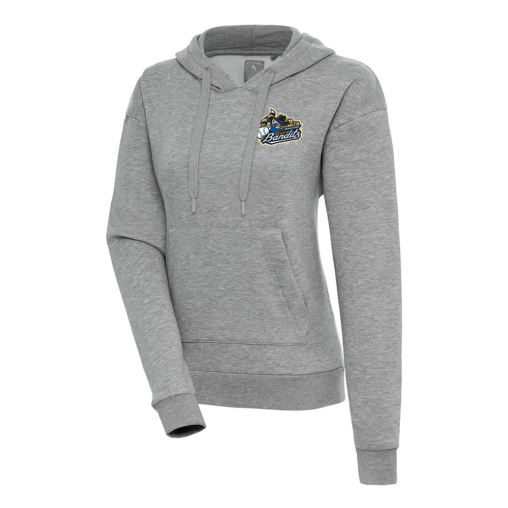 Women's Antigua Heather Gray Quad Cities River Bandits Victory Pullover Hoodie