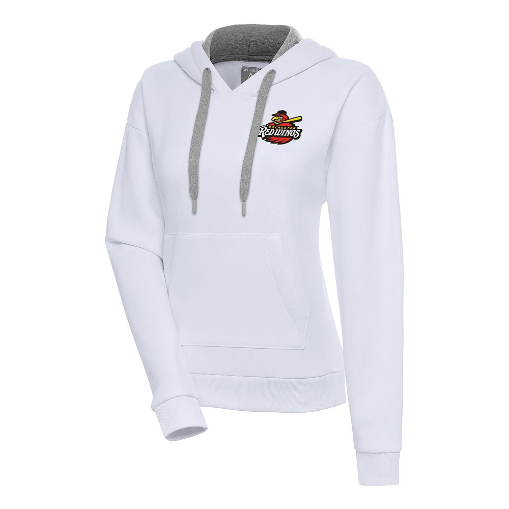 Women's Antigua White Rochester Red Wings Victory Pullover Hoodie