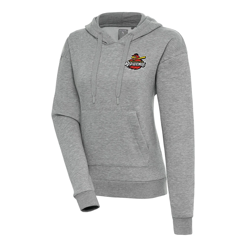 Women's Antigua Heather Gray Rochester Red Wings Victory Pullover Hoodie