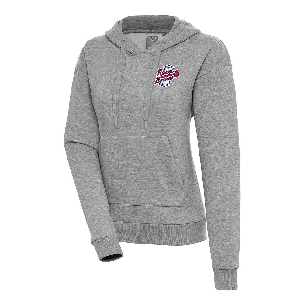 Women's Antigua Heather Gray Rome Braves Victory Pullover Hoodie