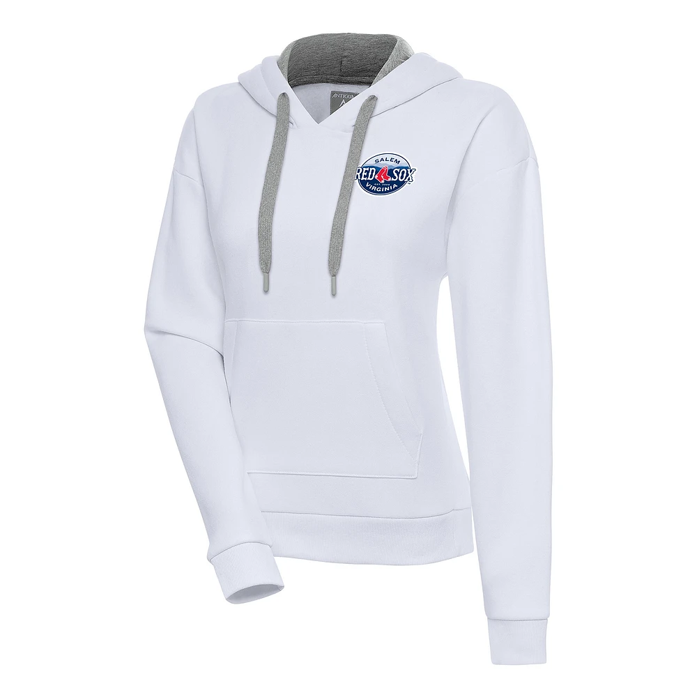 Women's Antigua White Salem Red Sox Victory Pullover Hoodie