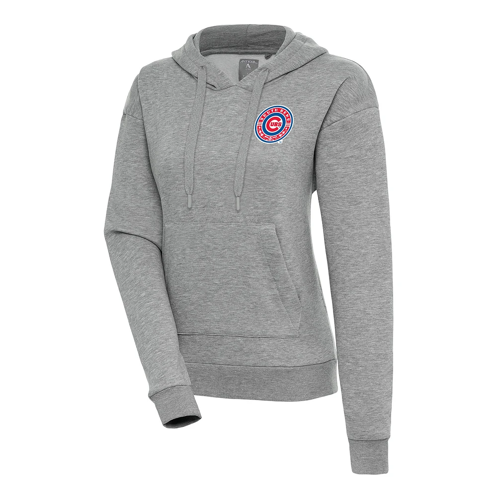 Women's Antigua Heather Gray South Bend Cubs Victory Pullover Hoodie