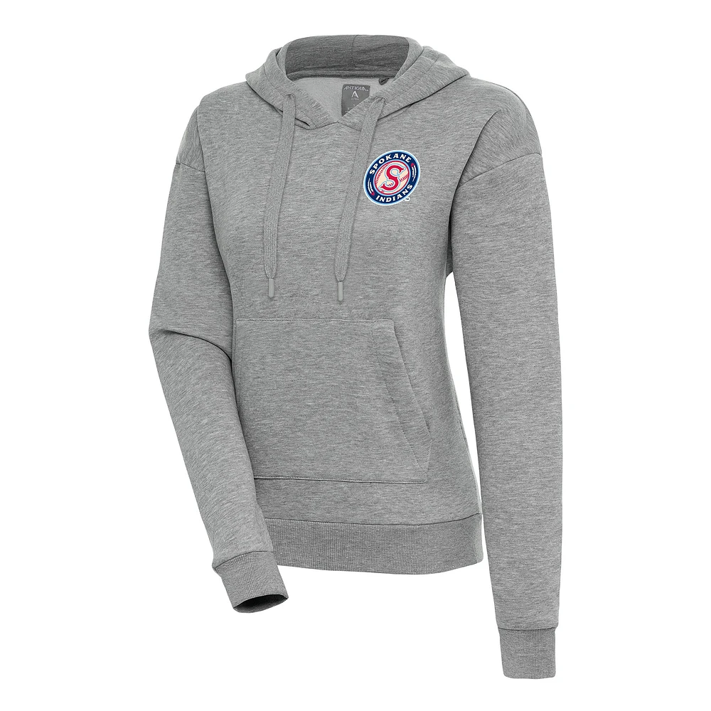 Women's Antigua Heather Gray Spokane Indians Victory Pullover Hoodie