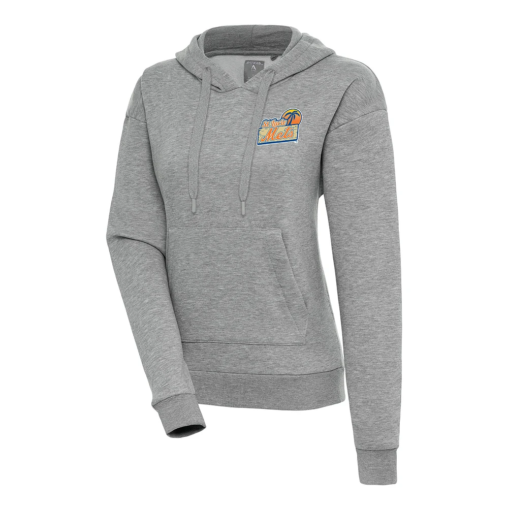 Women's Antigua Heather Gray St. Lucie Mets Victory Pullover Hoodie