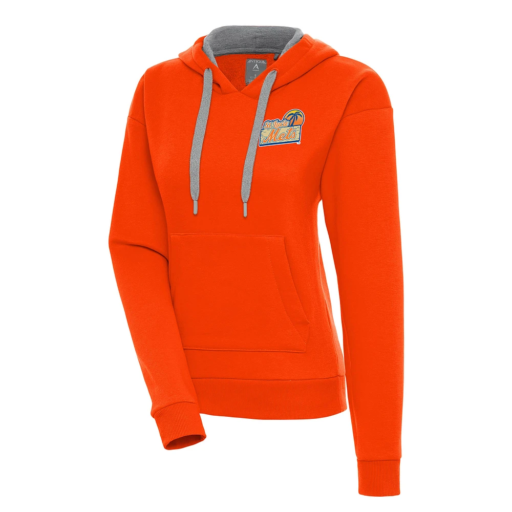 Women's Antigua Orange St. Lucie Mets Victory Pullover Hoodie