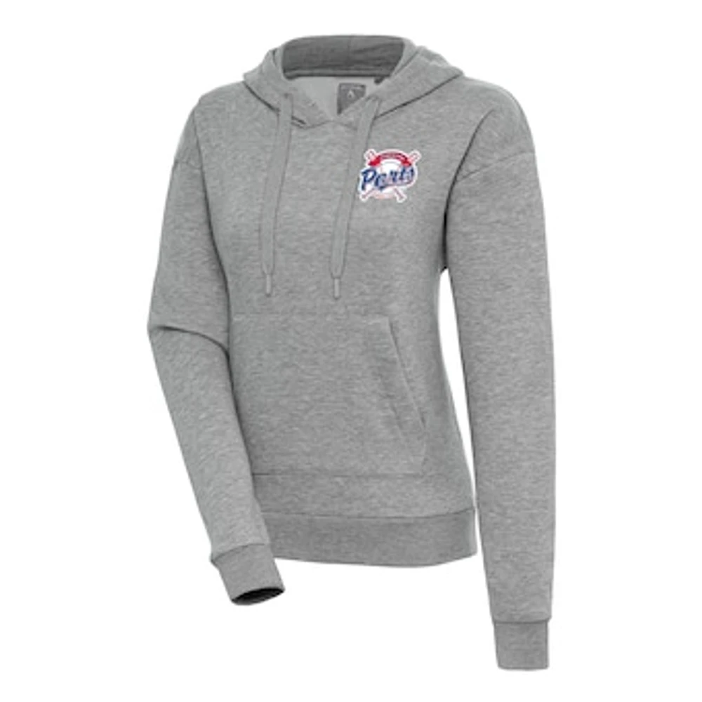 Women's Antigua Heather Gray Stockton Ports Victory Pullover Hoodie