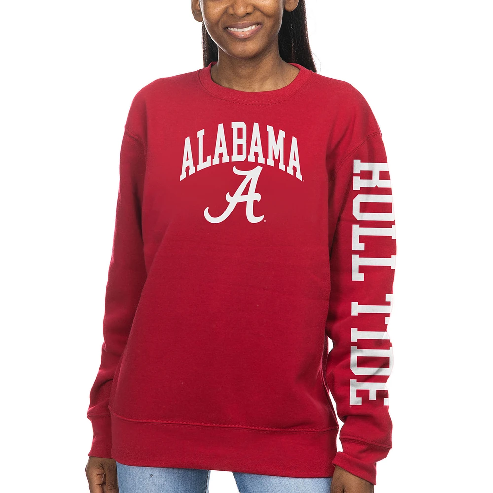 Women's ZooZatz Crimson Alabama Tide Fleece Crewneck Pullover Sweatshirt